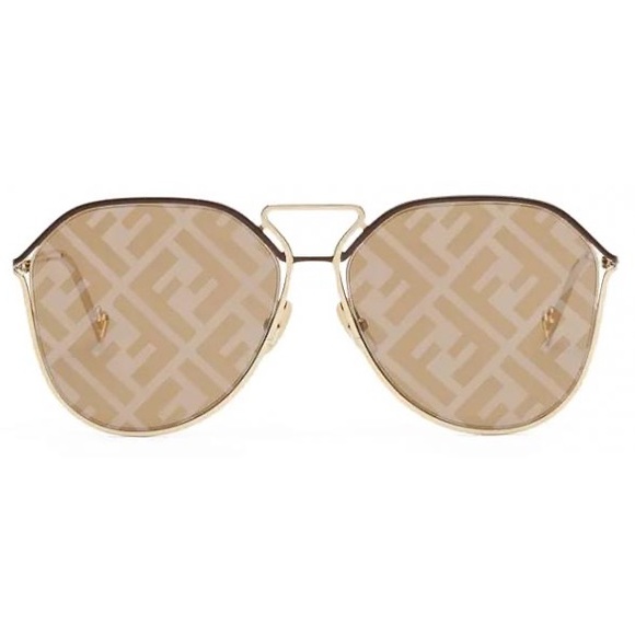 New - Fendi FF M0071/S Fendi Grid Pilot Sunglasses - Brown Gold Sunglasses - Picture 2 of 11